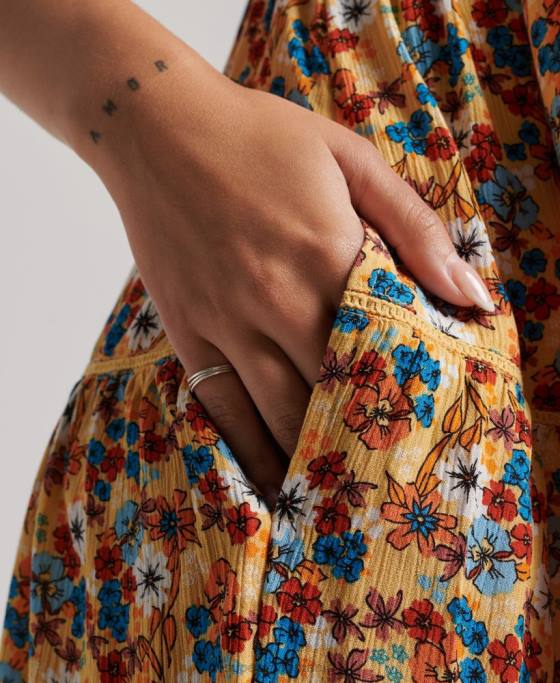 Superdry rochie mini de plajă îmbrăcăminte galben femei JX0Z2363