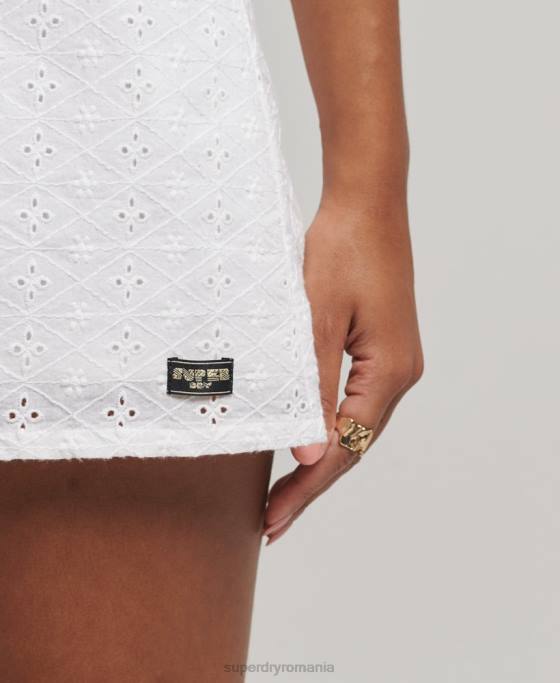 Superdry rochie mini din broderie vintage îmbrăcăminte alb femei JX0Z2364