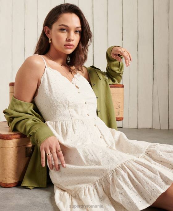 Superdry rochie mini din broderie îmbrăcăminte cremă femei JX0Z2544