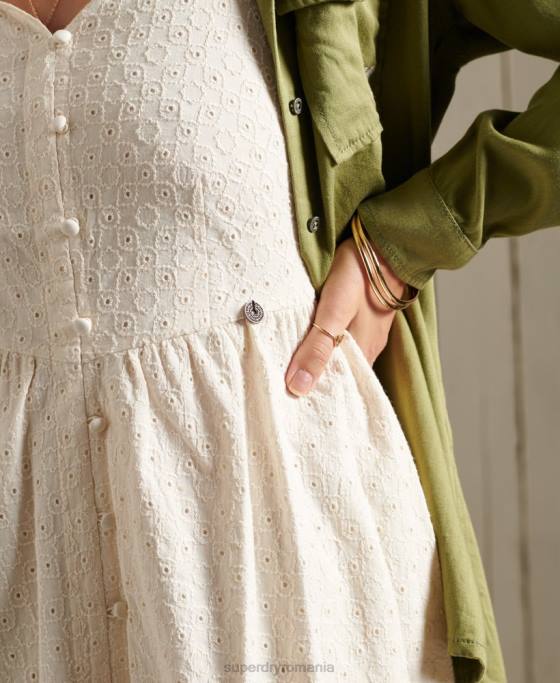 Superdry rochie mini din broderie îmbrăcăminte cremă femei JX0Z2544