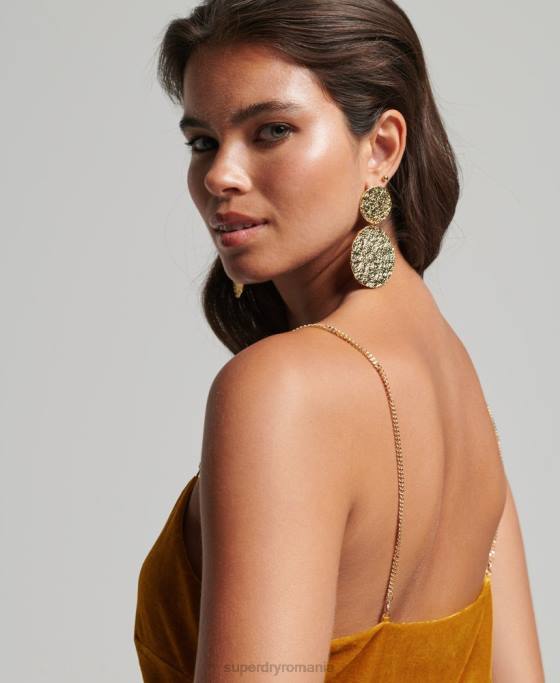 Superdry rochie mini din catifea cu bretele cu lanț îmbrăcăminte galben femei JX0Z2245