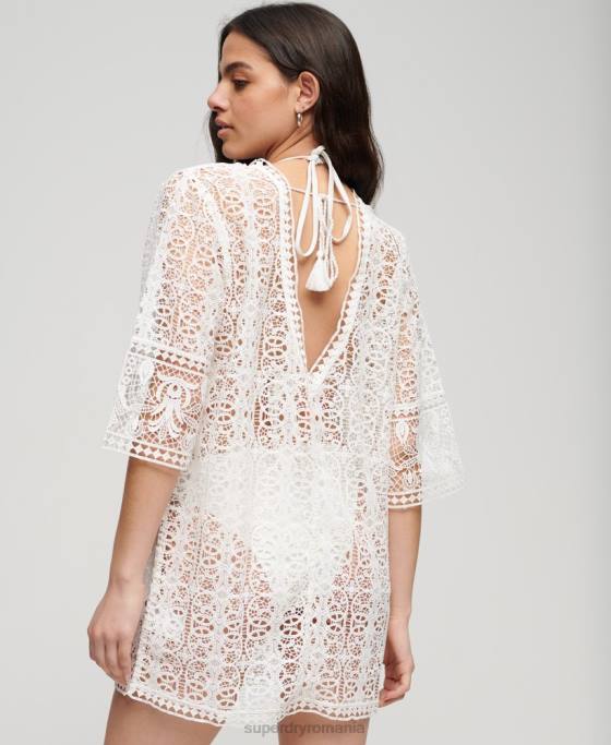 Superdry rochie mini din dantela acoperire plaja îmbrăcăminte cremă femei JX0Z1994