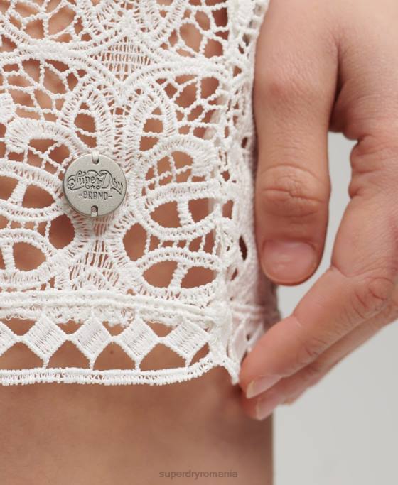 Superdry rochie mini din dantela acoperire plaja îmbrăcăminte cremă femei JX0Z1994