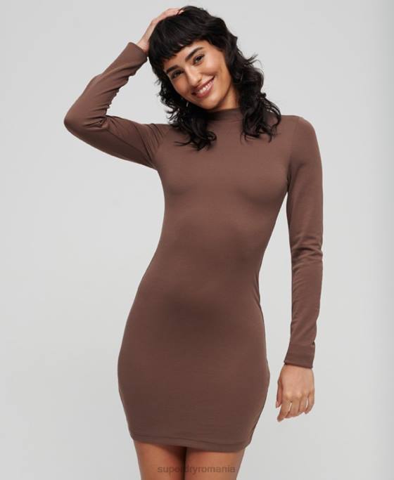 Superdry rochie mini din jerseu cu decolteu fals îmbrăcăminte maro femei JX0Z2367