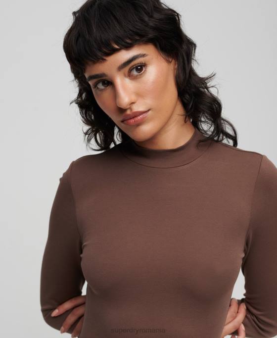 Superdry rochie mini din jerseu cu decolteu fals îmbrăcăminte maro femei JX0Z2367
