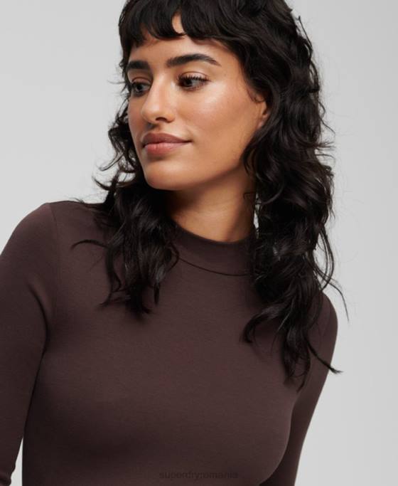 Superdry rochie mini din jerseu cu decolteu fals îmbrăcăminte maro femei JX0Z2371