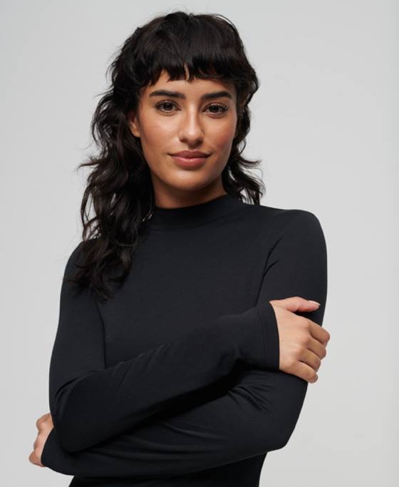 Superdry rochie mini din jerseu cu decolteu fals îmbrăcăminte negru femei JX0Z2378