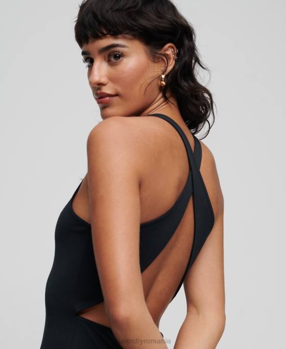 Superdry rochie mini din jerseu cu spatele incrucisat îmbrăcăminte negru femei JX0Z2374