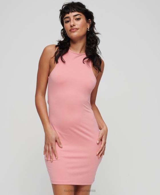 Superdry rochie mini din jerseu cu spatele incrucisat îmbrăcăminte roz femei JX0Z2356