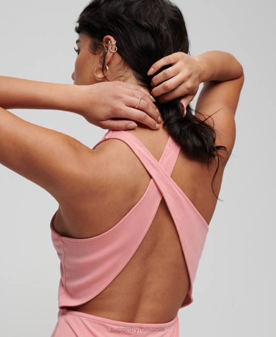 Superdry rochie mini din jerseu cu spatele incrucisat îmbrăcăminte roz femei JX0Z2356