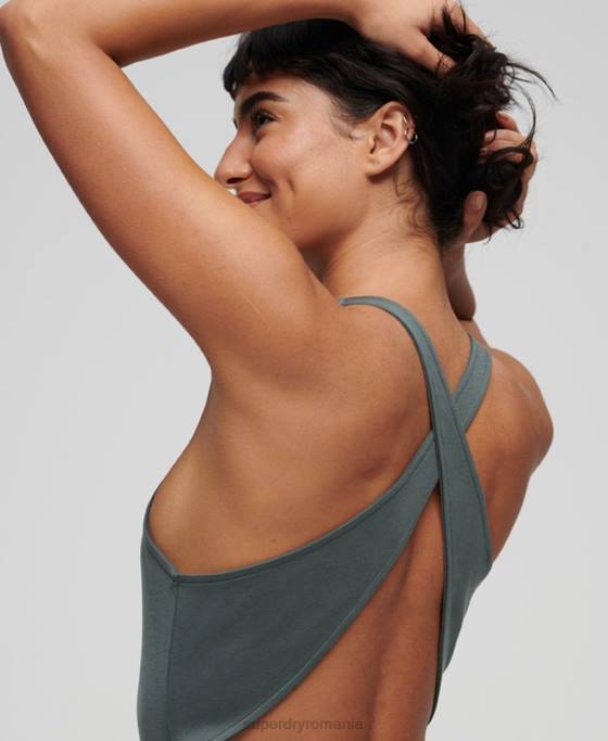 Superdry rochie mini din jerseu cu spatele incrucisat îmbrăcăminte verde femei JX0Z2359