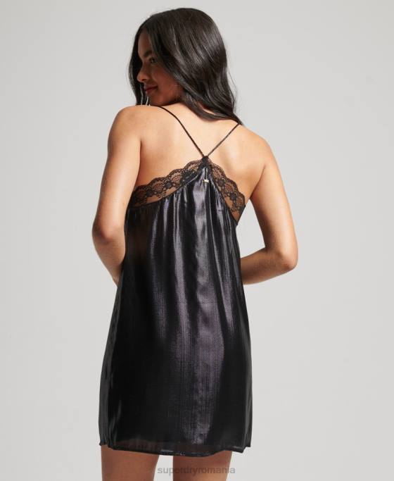 Superdry rochie mini din satin cu finisaje din dantela îmbrăcăminte negru femei JX0Z2498