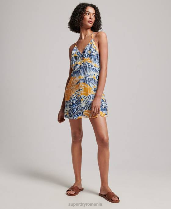 Superdry rochie mini slip cu imprimeu îmbrăcăminte aur femei JX0Z2405