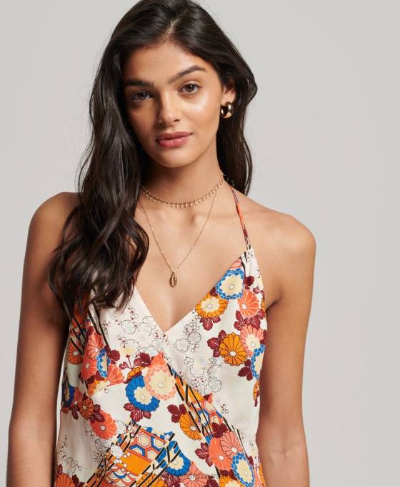Superdry rochie mini slip cu imprimeu îmbrăcăminte cremă femei JX0Z2477