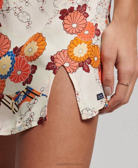 Superdry rochie mini slip cu imprimeu îmbrăcăminte cremă femei JX0Z2477