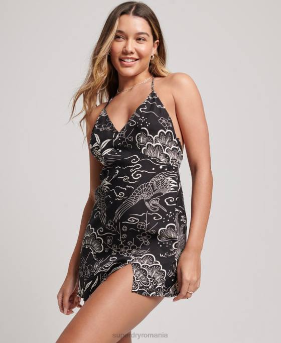 Superdry rochie mini slip cu imprimeu îmbrăcăminte negru femei JX0Z2382
