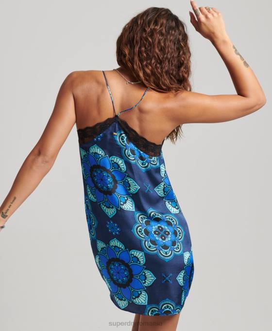 Superdry rochie mini-slip din satin cu finisaje din dantela îmbrăcăminte albastru femei JX0Z2510