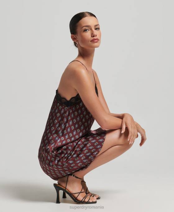 Superdry rochie mini-slip din satin cu finisaje din dantela îmbrăcăminte roșu femei JX0Z2524