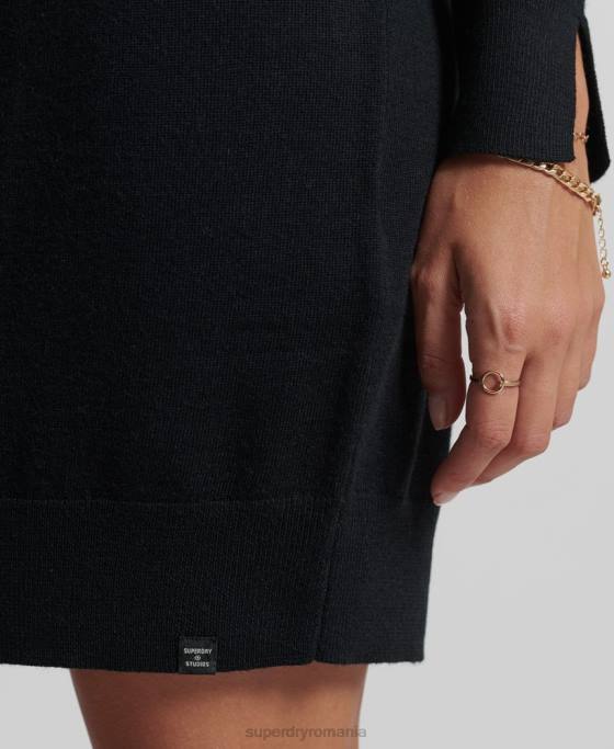 Superdry rochie mini studios merinos îmbrăcăminte negru femei JX0Z2522