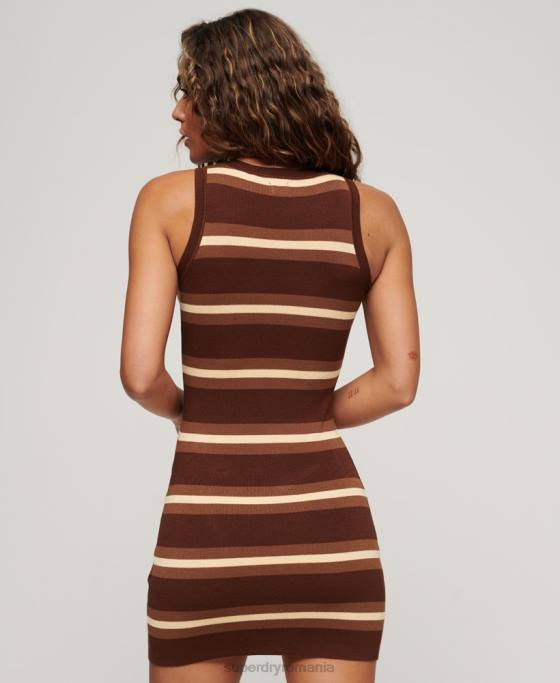 Superdry rochie mini tank din tricot fin îmbrăcăminte maro femei JX0Z1997
