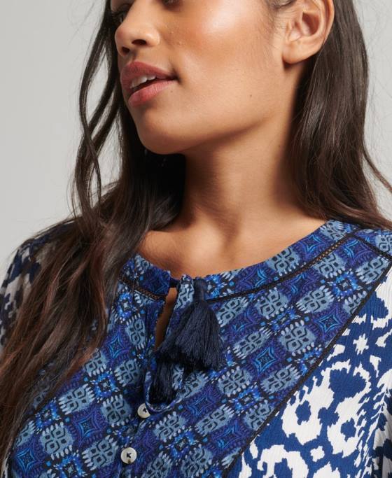 Superdry rochie mini vintage cu decolteu crestat îmbrăcăminte albastru femei JX0Z2182