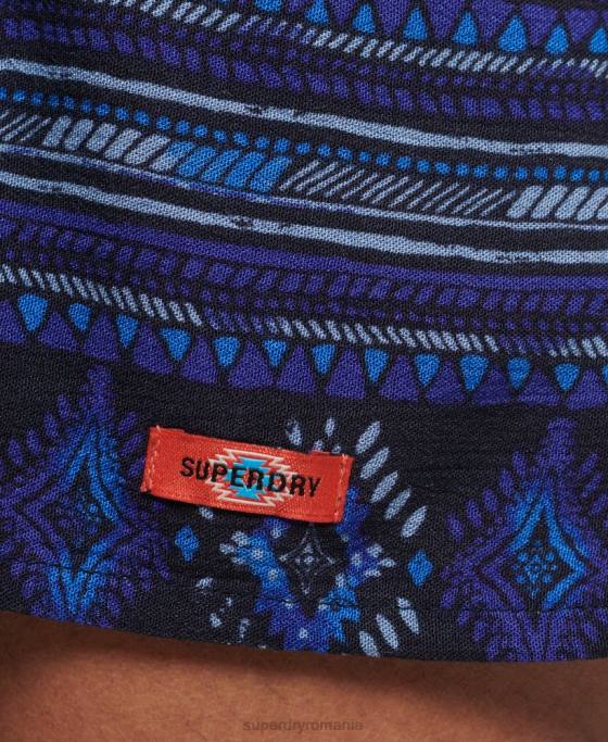 Superdry rochie mini vintage cu decolteu crestat îmbrăcăminte albastru femei JX0Z2182
