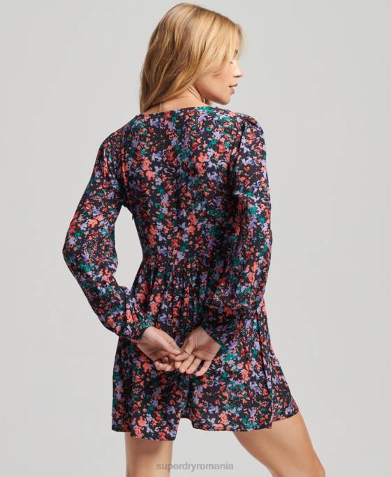 Superdry rochie mini vintage cu maneca lunga îmbrăcăminte Violet femei JX0Z6517