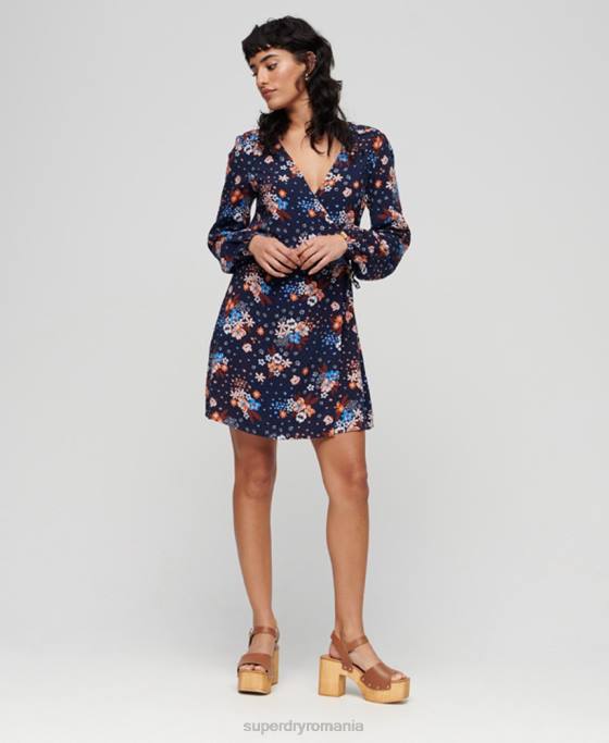 Superdry rochie mini wrap cu imprimeu îmbrăcăminte marina femei JX0Z2411