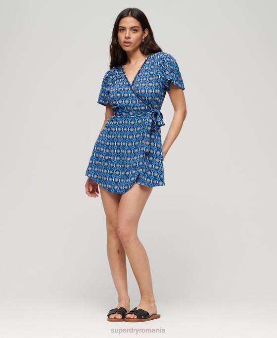 Superdry rochie mini wrap vintage îmbrăcăminte albastru femei JX0Z1966