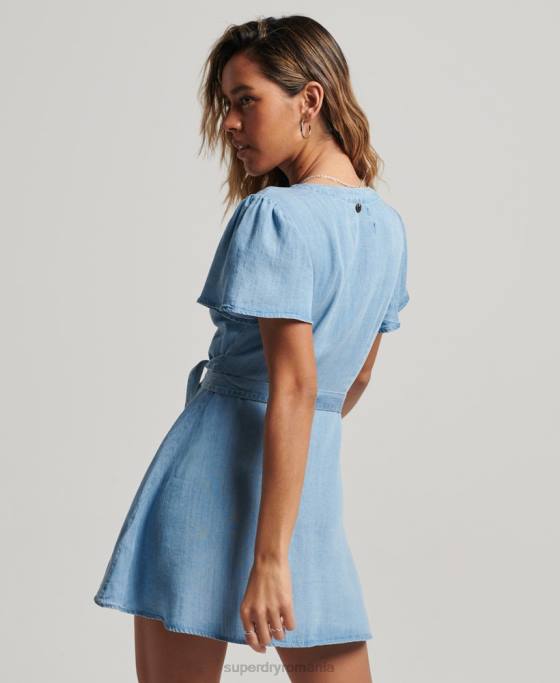 Superdry rochie mini wrap vintage îmbrăcăminte albastru femei JX0Z2546