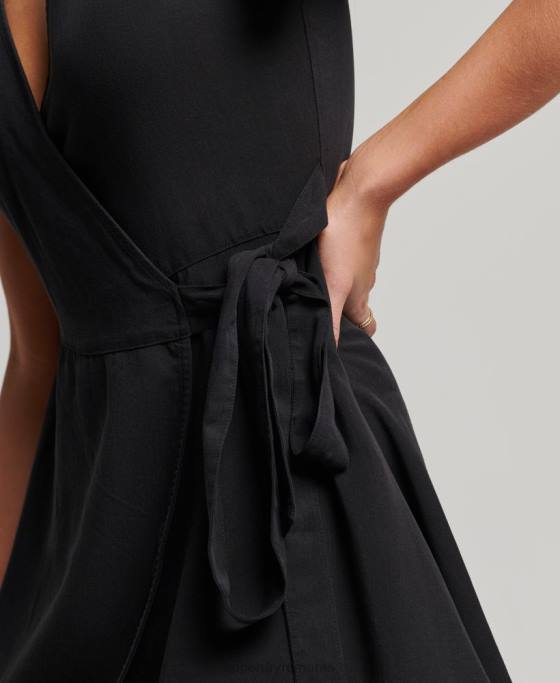 Superdry rochie mini wrap vintage îmbrăcăminte negru femei JX0Z2519