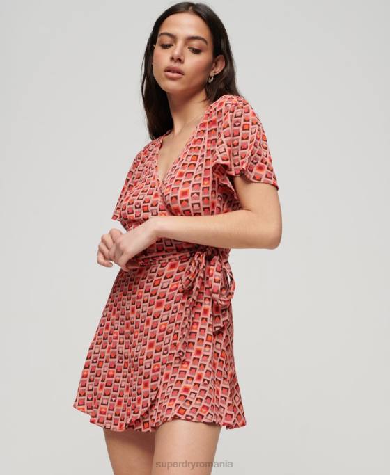 Superdry rochie mini wrap vintage îmbrăcăminte roșu femei JX0Z1996