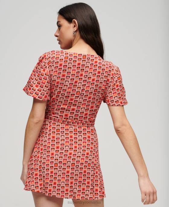 Superdry rochie mini wrap vintage îmbrăcăminte roșu femei JX0Z1996