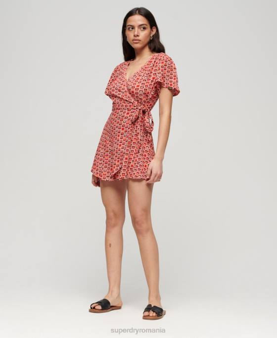 Superdry rochie mini wrap vintage îmbrăcăminte roșu femei JX0Z1996