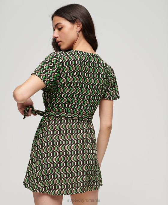 Superdry rochie mini wrap vintage îmbrăcăminte verde femei JX0Z2005
