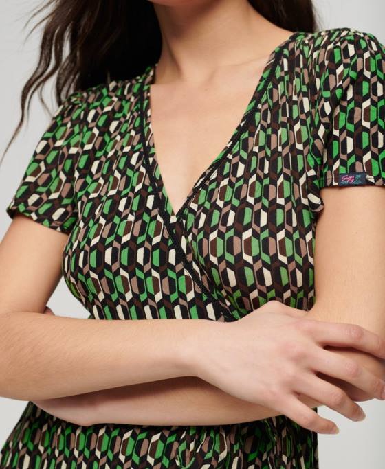 Superdry rochie mini wrap vintage îmbrăcăminte verde femei JX0Z2005