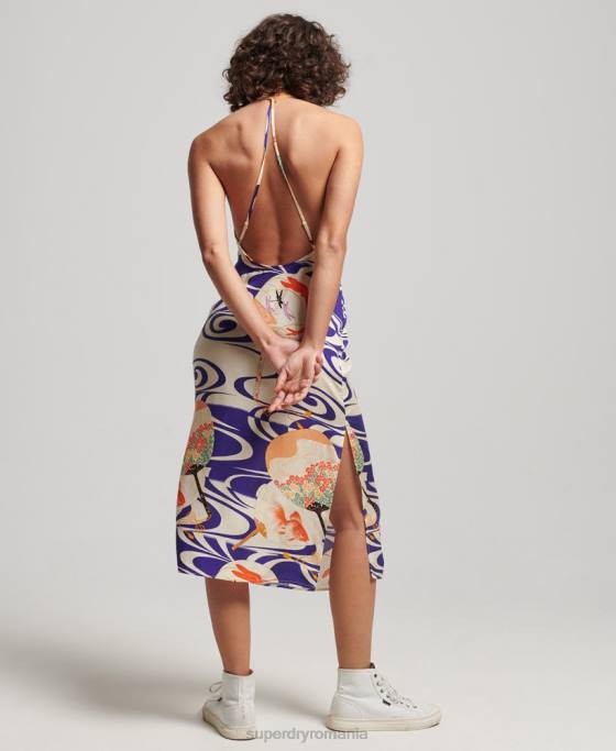 Superdry rochie slip midi cu imprimeu îmbrăcăminte albastru femei JX0Z2397