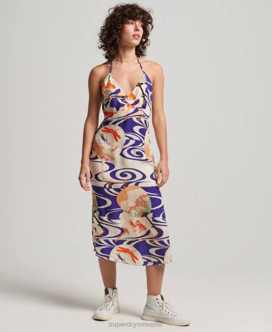 Superdry rochie slip midi cu imprimeu îmbrăcăminte albastru femei JX0Z2397