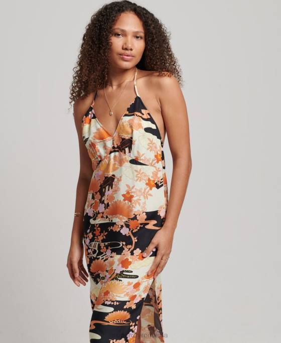 Superdry rochie slip midi cu imprimeu îmbrăcăminte aur femei JX0Z2369