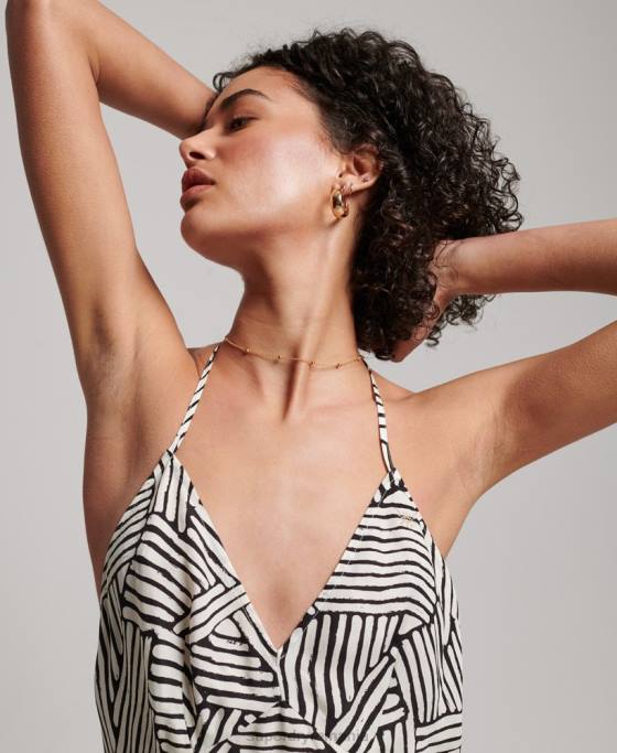Superdry rochie slip midi cu imprimeu îmbrăcăminte negru femei JX0Z2322