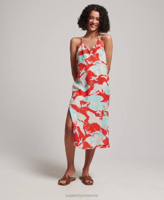 Superdry rochie slip midi cu imprimeu îmbrăcăminte roșu femei JX0Z2403
