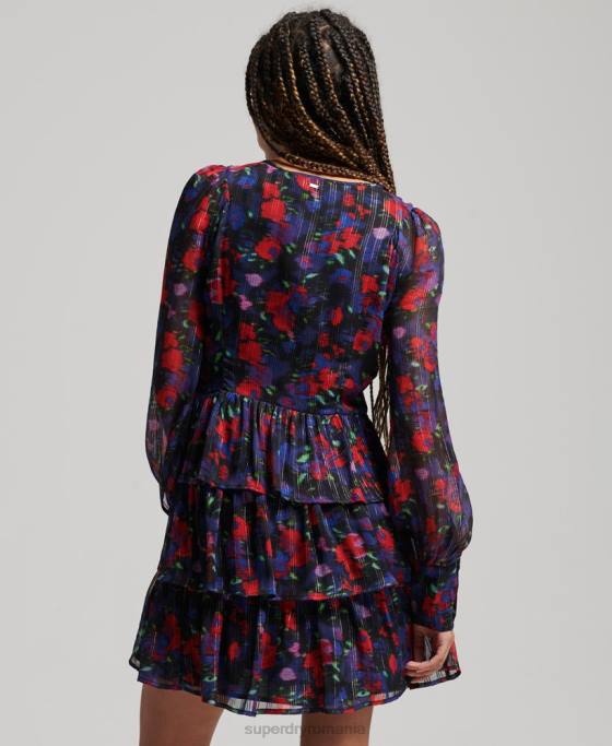 Superdry rochie studios cu maneca lunga cu volane îmbrăcăminte marina femei JX0Z2520