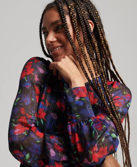 Superdry rochie studios cu maneca lunga cu volane îmbrăcăminte marina femei JX0Z2520