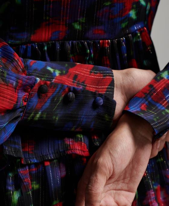 Superdry rochie studios cu maneca lunga cu volane îmbrăcăminte marina femei JX0Z2520