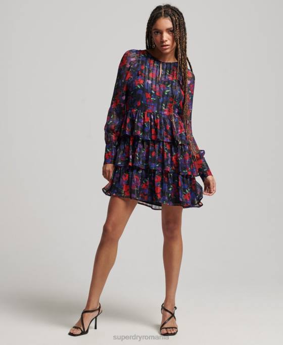 Superdry rochie studios cu maneca lunga cu volane îmbrăcăminte marina femei JX0Z2520