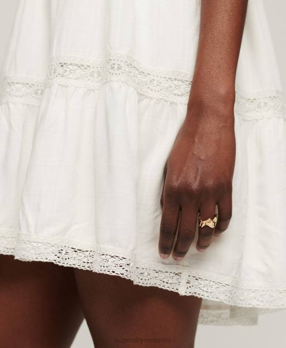 Superdry rochie studios din dantela mix îmbrăcăminte alb femei JX0Z2368