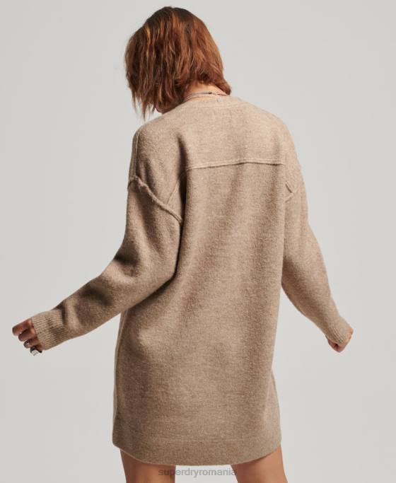 Superdry rochie tricotată cu decolteu în V îmbrăcăminte bej femei JX0Z2421