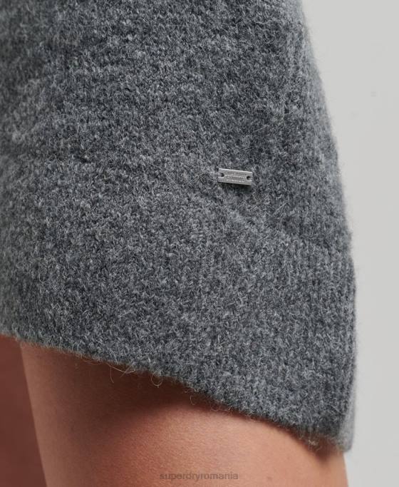 Superdry rochie tricotată cu decolteu în V îmbrăcăminte gri inchis femei JX0Z2442