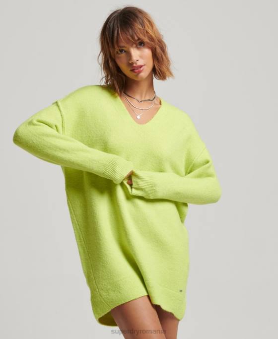 Superdry rochie tricotată cu decolteu în V îmbrăcăminte verde femei JX0Z2488