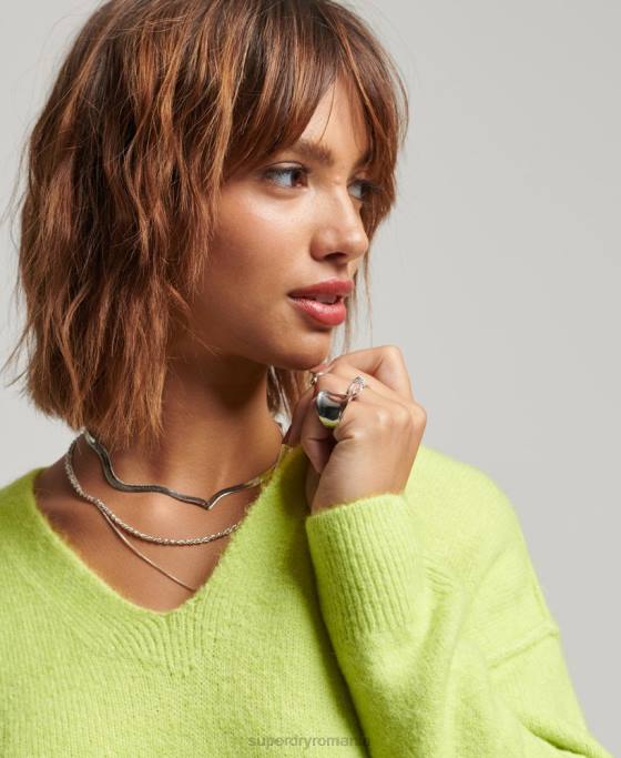 Superdry rochie tricotată cu decolteu în V îmbrăcăminte verde femei JX0Z2488